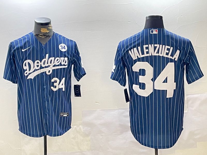 Men Los Angeles Dodgers #34 Valenzuela Blue Stripe Game 2024 Nike MLB Jersey style 11204